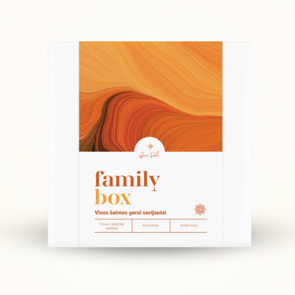 Family Box – vitaminų ir maisto papildų rinkinys visos šeimos fizinei ir psichinei sveikatai, imunitetui bei virškinimo sistemos palaikymui.