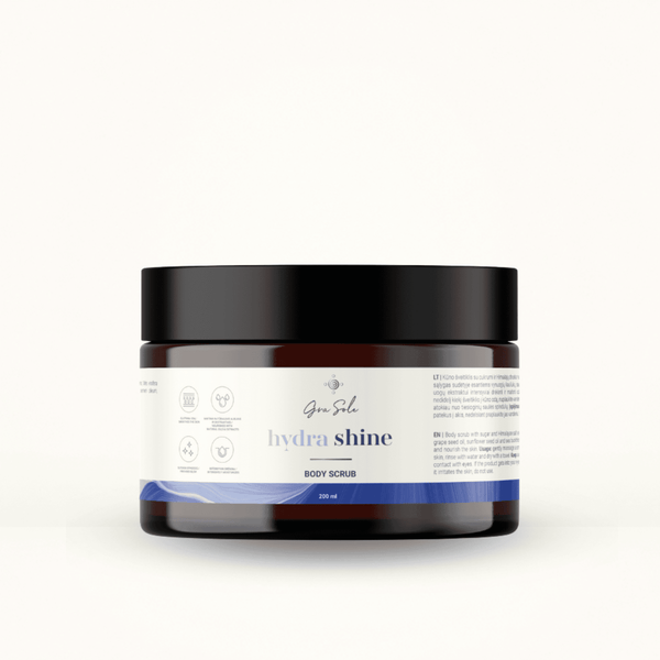 HYDRA SHINE kūno šveitiklis – natūrali kūno odos priežiūra švelniam šveitimui, glotnumui, drėkinimui ir odos švytėjimui | GraSole