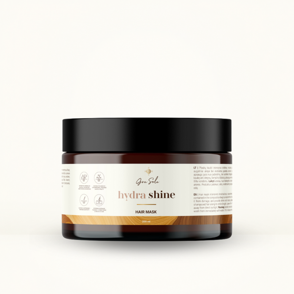 HYDRA SHINE intensyviai maitinanti plaukų kaukė su natūraliais aliejais ir ekstraktais pažeistų, sausų ir lūžinėjančių plaukų atkūrimui bei žvilgesiui | GraSole