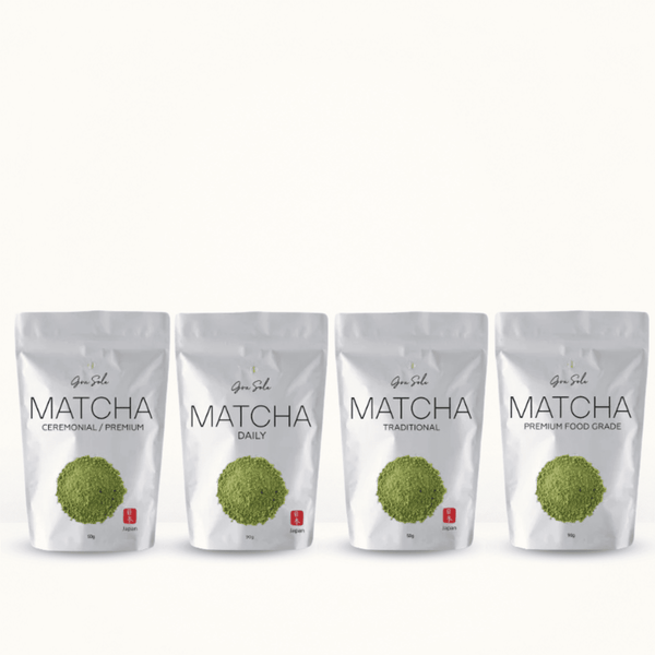 GraSole japoniškų Matcha arbatų kolekcija – Ceremonial, Daily, Traditional ir Premium rūšys energijai, susikaupimui ir kasdieniams ritualams.
