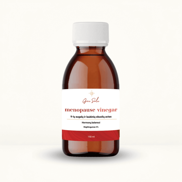 MENOPAUSE VINEGAR augalinis actas su 5 % rūgštingumu – natūrali pagalba hormonų balansui, menopauzės komfortui, virškinimui ir moters gerai savijautai | GraSole