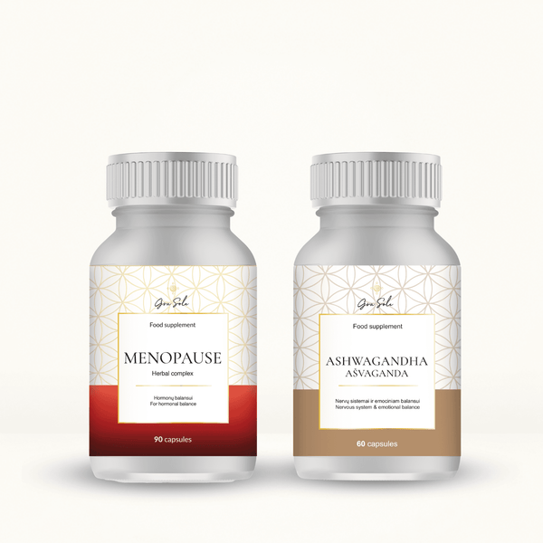 MOTERS BALANSUI papildų rinkinys su MENOPAUSE ir ASHWAGANDHA – natūrali pagalba hormonų balansui, emocinei ramybei, energijai ir gerai savijautai menopauzės laikotarpiu | GraSole 
