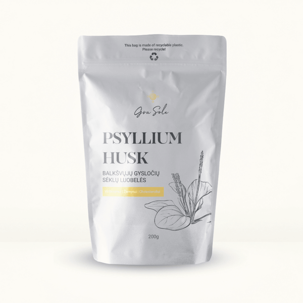 PSYLLIUM HUSK balkšvųjų gysločių sėklų luobelės – natūralus skaidulų šaltinis virškinimui, žarnyno veiklai, sotumo jausmui ir cholesterolio balansui palaikyti | GraSole