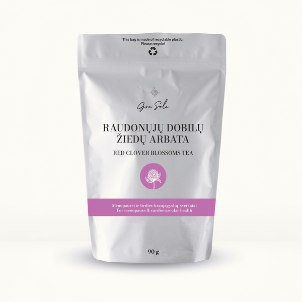 Raudonųjų dobilų žiedų arbata moterims menopauzės laikotarpiu – natūrali žolelių arbata hormonų balansui ir gerai savijautai | GraSole