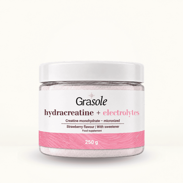 HYDRACREATINE + ELECTROLYTES, braškių skonio, su saldikliu (MAISTO PAPILDAS)